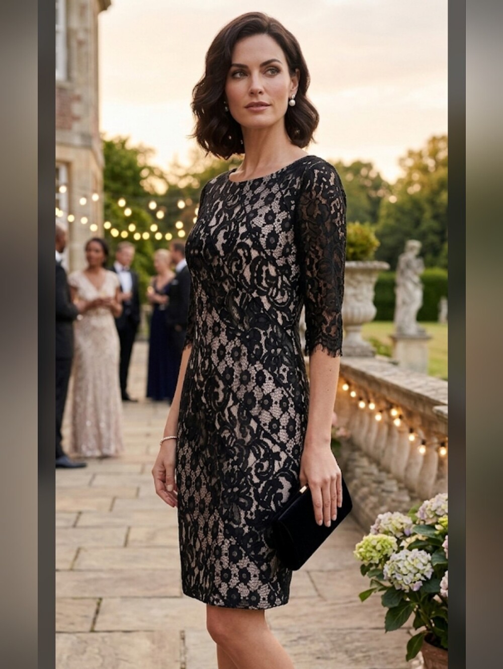 KATHERINE KELLY  Black Lace Midi Dress
